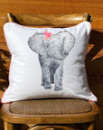 Elephant Girl White Square Pillow with Piping