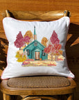 Fall Church White Square Pillow with Piping