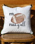Football Fall Y'all White Square Pillow with Piping