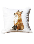 Sitting Fox White Square Pillow with Piping
