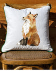 Sitting Fox White Square Pillow with Piping