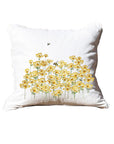 Yellow Flowers with Bee White Pillow with Piping