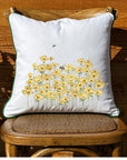 Yellow Flowers with Bee White Pillow with Piping