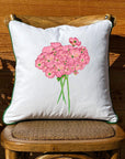 Geraniums White Square Pillow with Piping