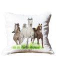 Galloping Horse Trio White Square Pillow with Piping