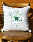 White Hydrangea White Pillow with Piping