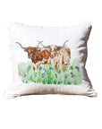 Longhorns in Bluebonnets White Rectangle - Square Pillow with Piping