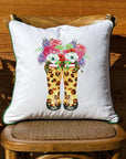 Leopard Boots With Flowers White Square Pillow with Piping