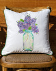 Lilacs White Square Pillow with Piping