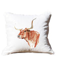 Longhorn White Square Pillow with Piping