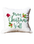 Merry Christmas Y'all White Square Pillow with Piping
