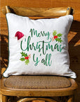Merry Christmas Y'all White Square Pillow with Piping