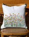 Meadow Flowers White Square Pillow with Piping