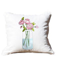 Mason Jar With Peonies White Square Pillow with Piping
