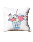 Patriotic Floral in Ginger Jar White Pillow with Piping