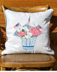 Patriotic Floral in Ginger Jar White Pillow with Piping
