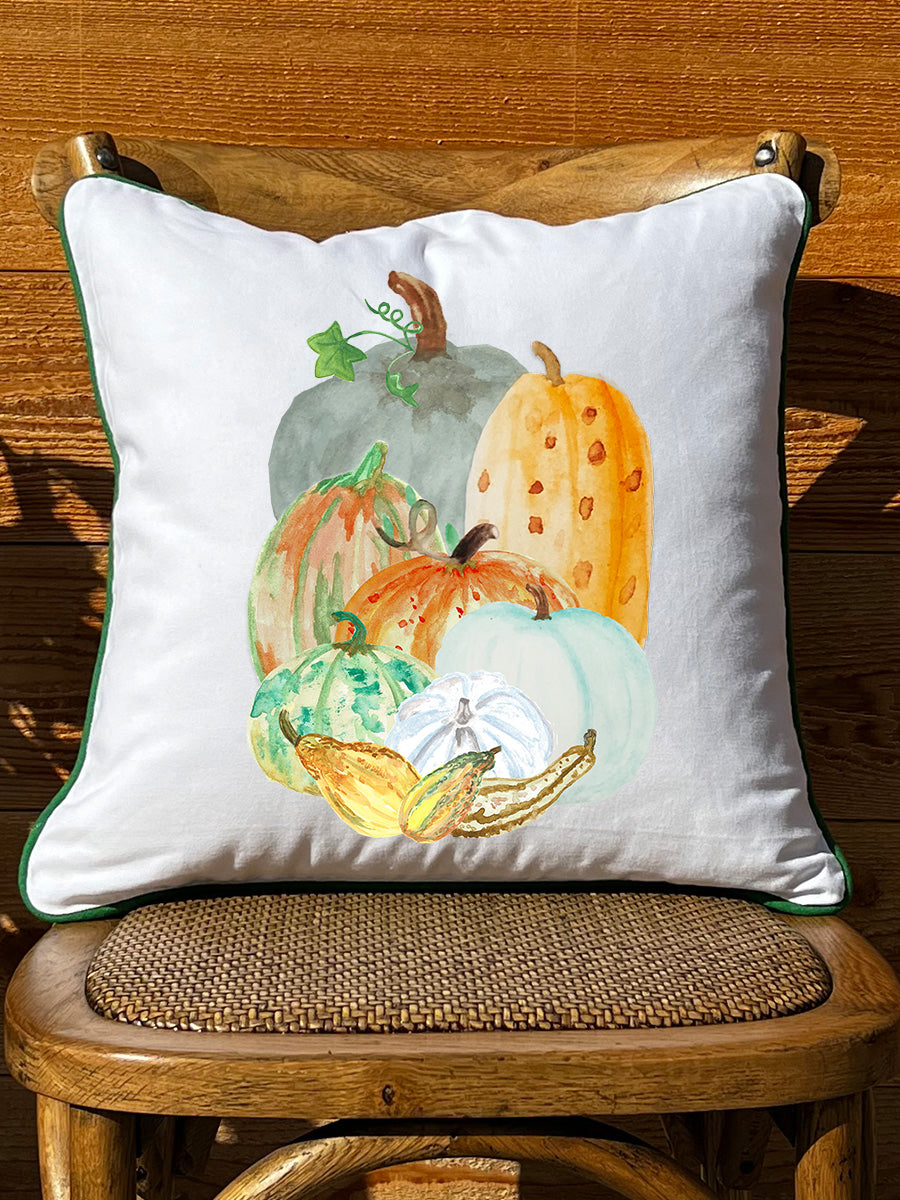 Pumkin Gourd Display White Square Pillow with Piping