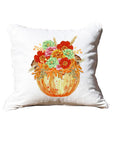 Pumpkin Floral White Square Pillow with Piping