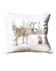 Reindeer & Hedgehog White Square Pillow with Piping