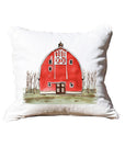 Red Barn White Square Pillow with Piping