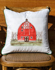 Red Barn White Square Pillow with Piping