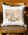 Snowy Animal Scene White Square Pillow with Piping