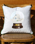 Snow globe barn White Square Pillow with Piping