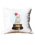 Snow globe polar cat White Square Pillow with Piping