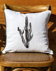 Tall Black Cactus White Pillow with Piping