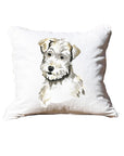 Terrier White Square Pillow With Piping