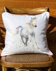 Unicorn White Square Pillow with Piping