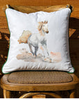 White Horse White Square Pillow with Piping