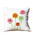 Zinnias White Pillow with Piping