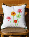 Zinnias White Pillow with Piping