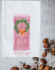 Christmas Greetings Pink Door Kitchen Towel
