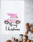 Merry Christmas Pink Car Kitchen Towel