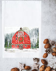 Snowy Christmas Barn Kitchen Towel