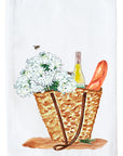 Wicker Tote With Wine & Bread Kitchen Towel