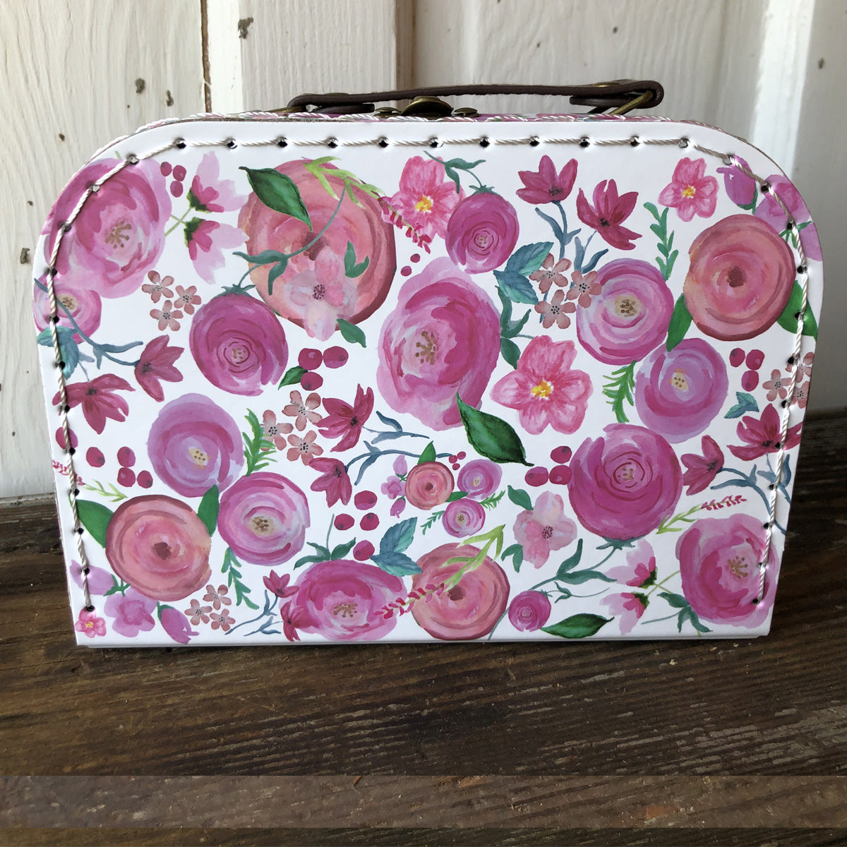 Pink Floral Cardboard Suitcase