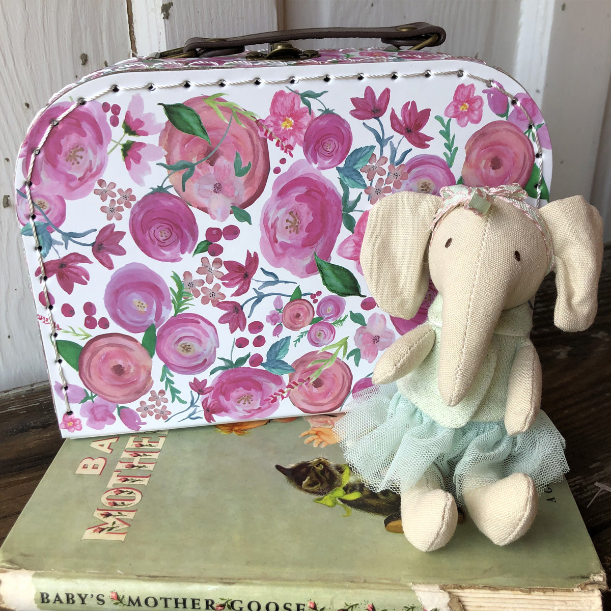 Pink Floral Cardboard Suitcase