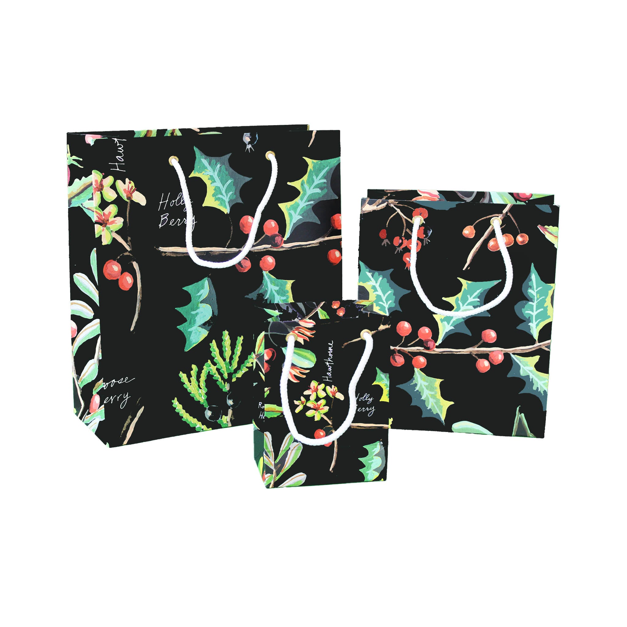 Holly Paper Gift Bag Set
