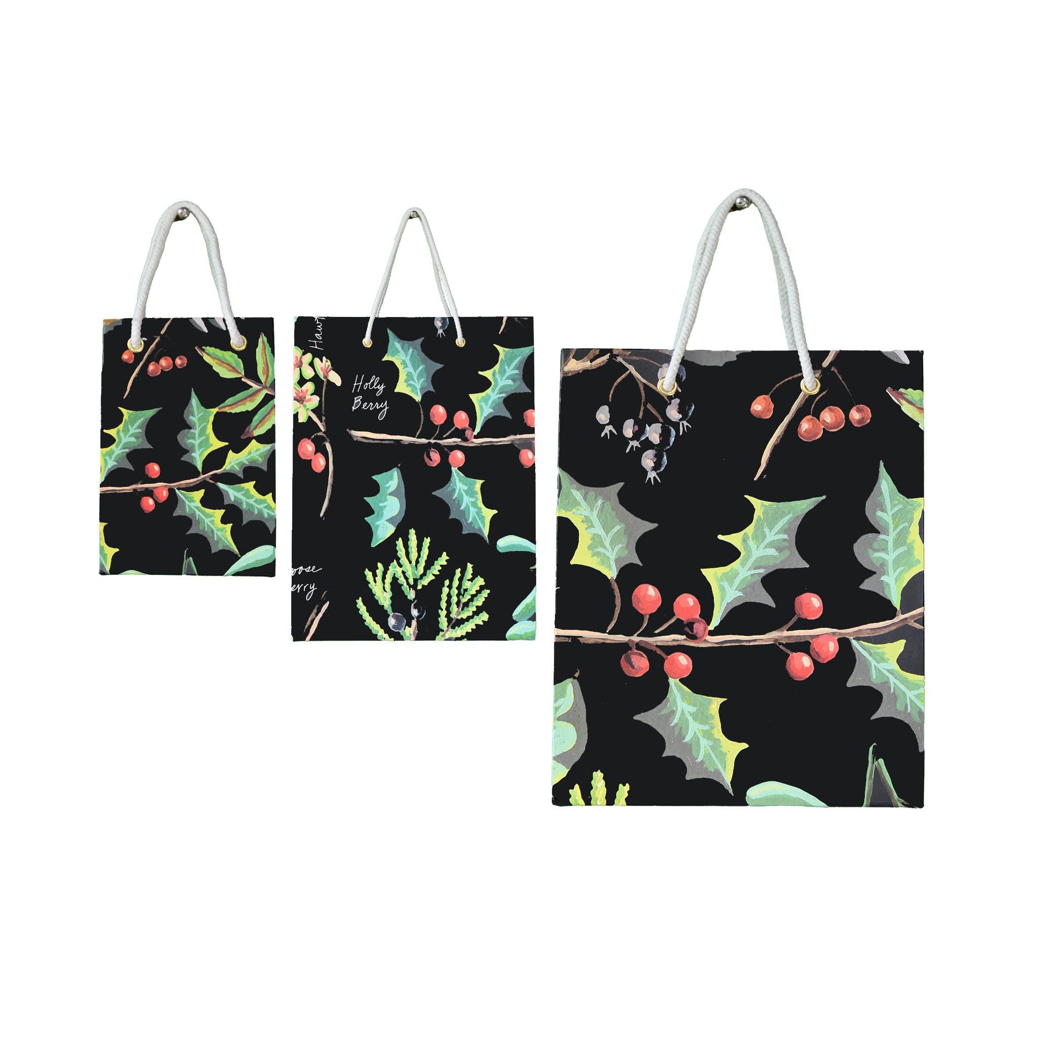 Holly Paper Gift Bag Set