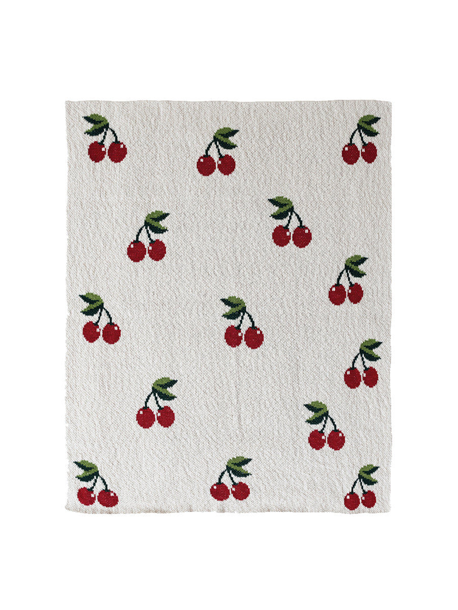 Cherries Cotton Knit Baby Blanket