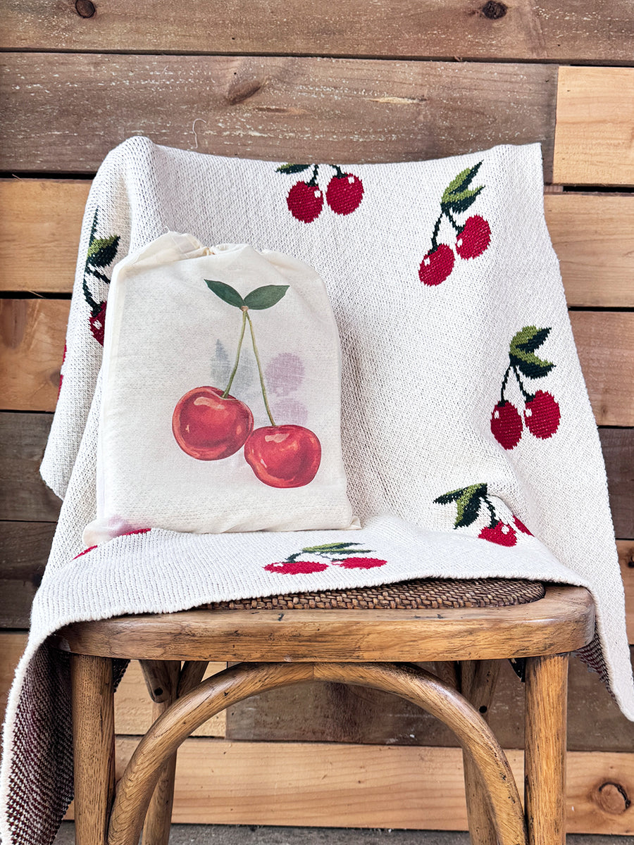 Cherries Cotton Knit Baby Blanket