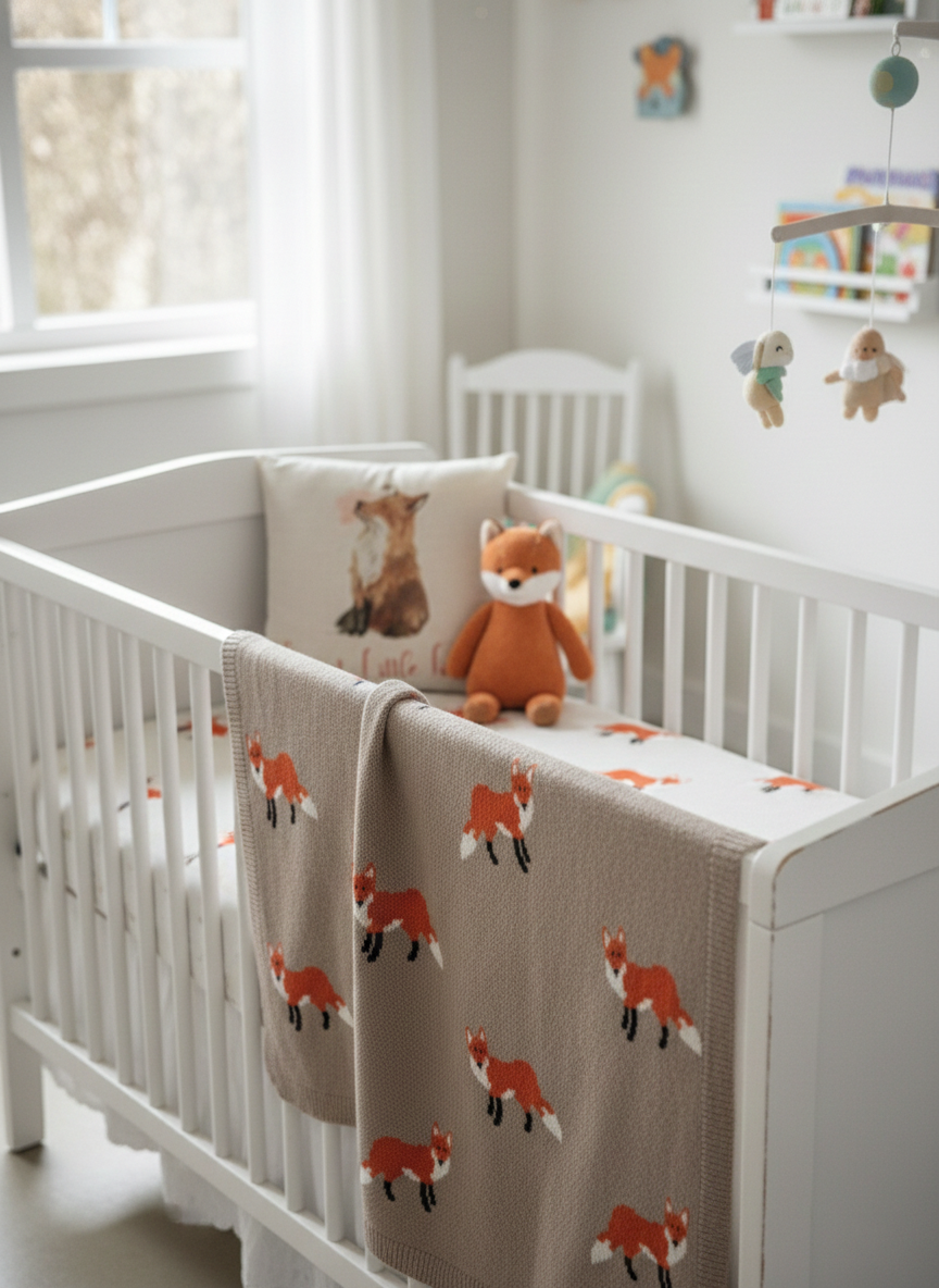Fox Cotton Knit Baby Blanket