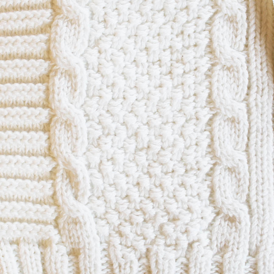 White Cable Knit Baby Blanket