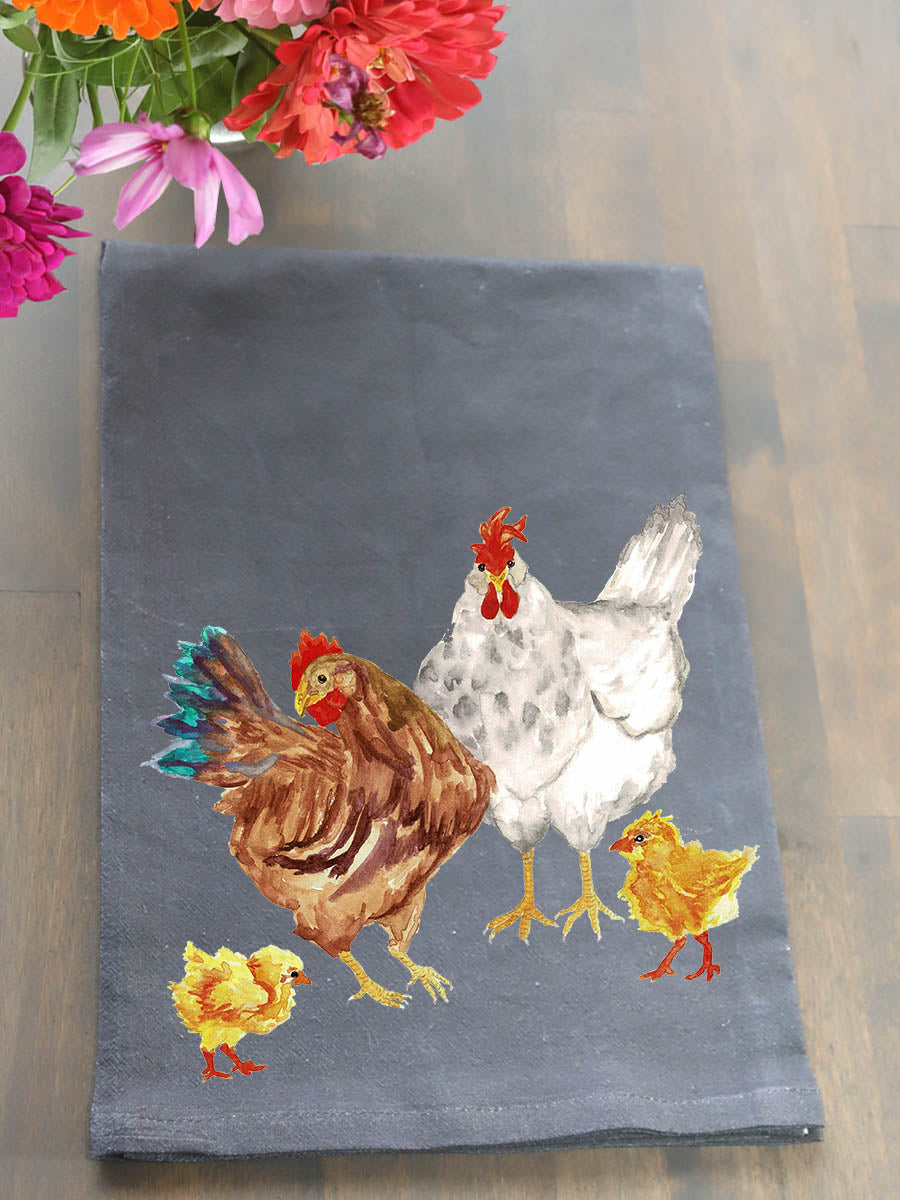 Chicken Family Black Kitchen Towel