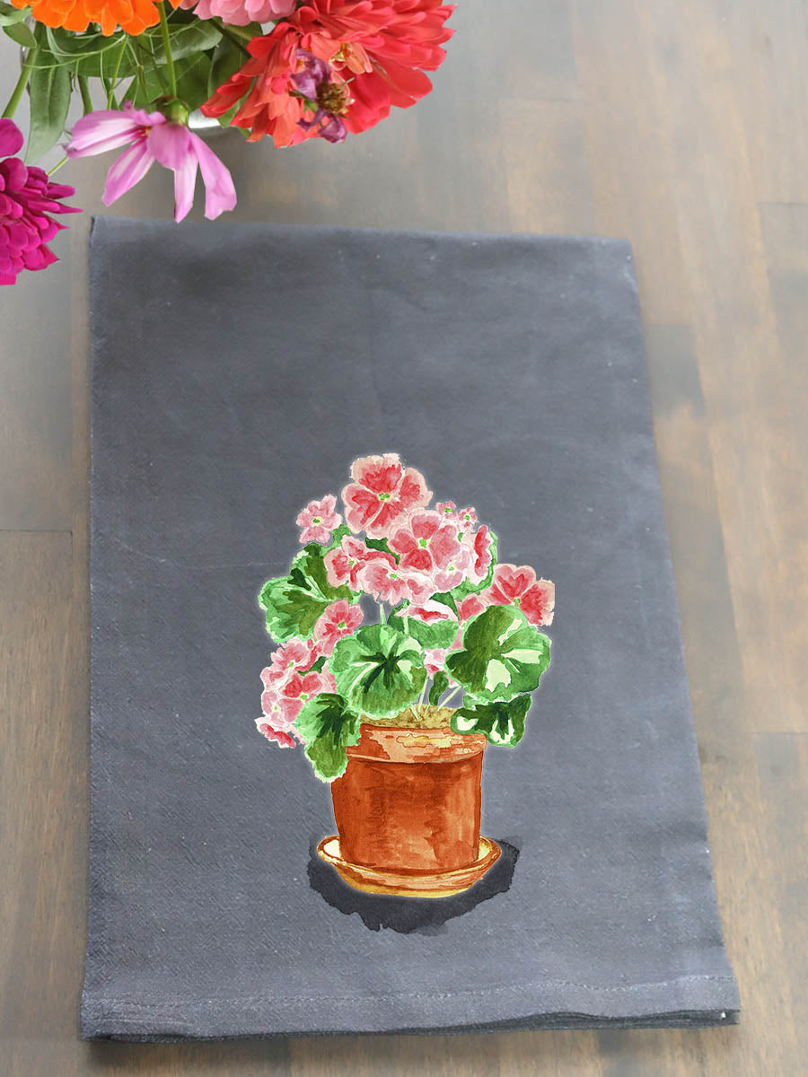 Geraniums Black Kitchen Towel