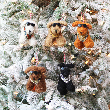 Curly Dog Felted Wool Ornament With Bandana and Sunglasses   (LIMITED QUANTITIES)
