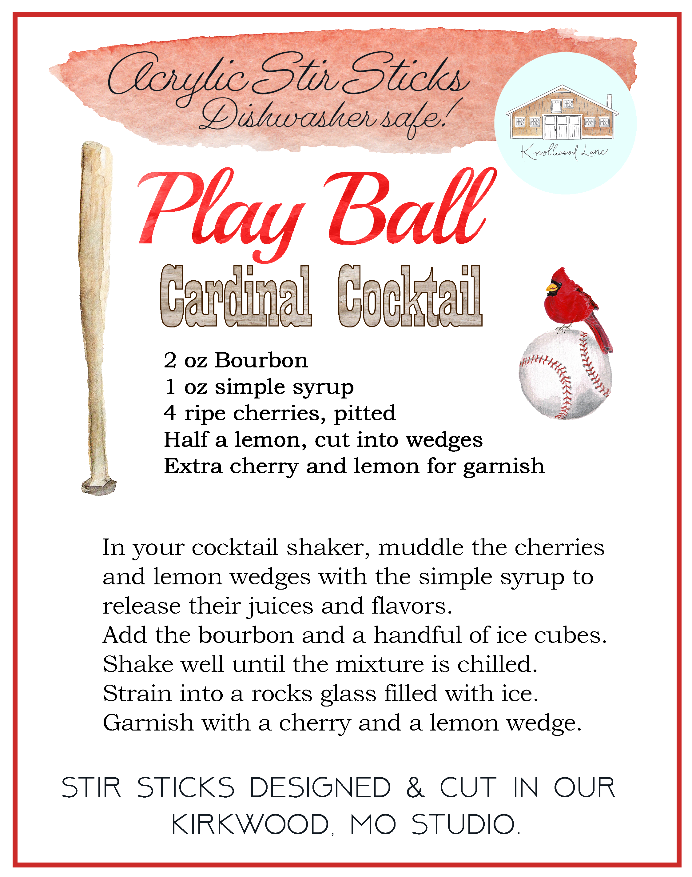 St. Louis Cardinals Cocktail Acrylic Stir Sticks